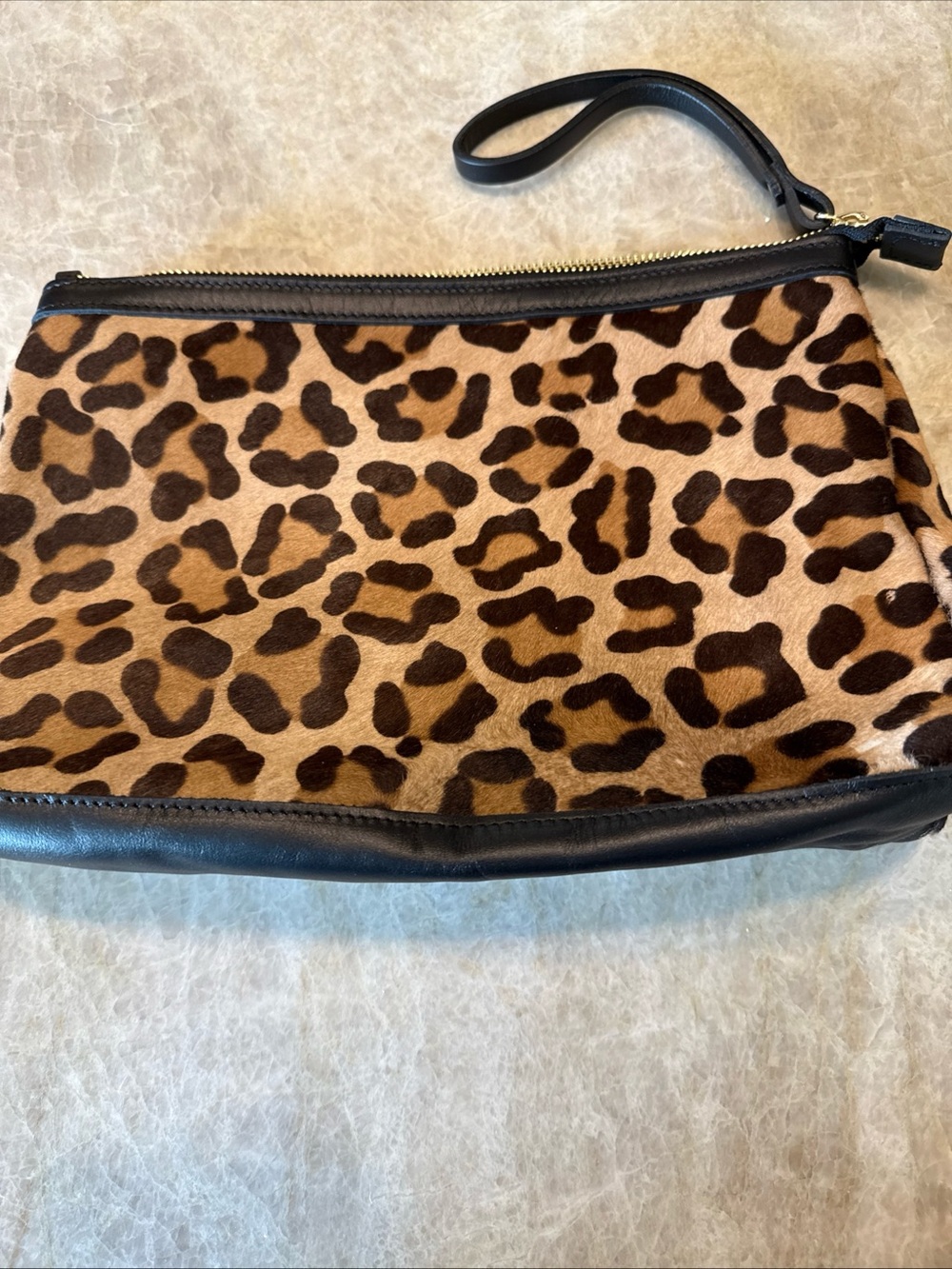 CAVALCANTI Leather Leopard Calf Hair Wristlet Bag